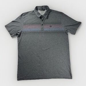 TravisMathew Polo Shirt Mens Large Gray Striped Golf Casual Short Sleeve